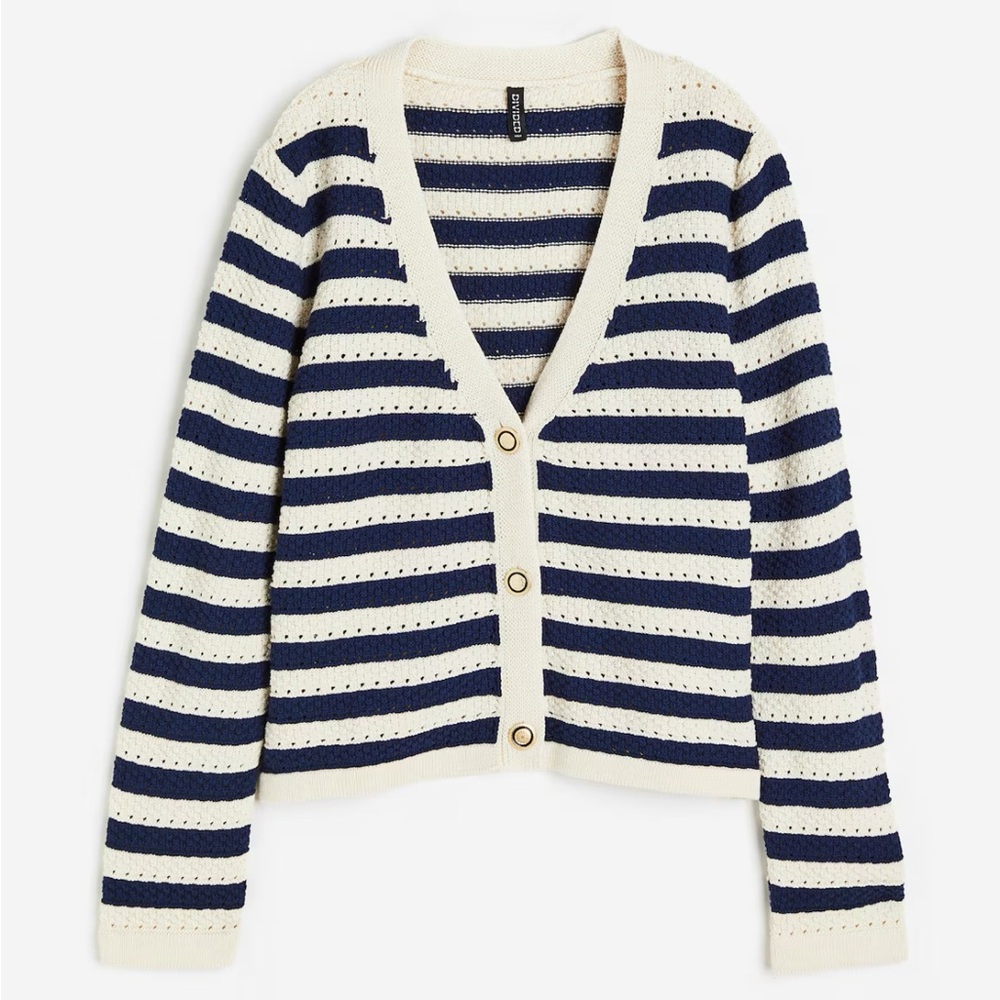 H&M Divided Pointelle Knit Cardigan – Striped – Size M